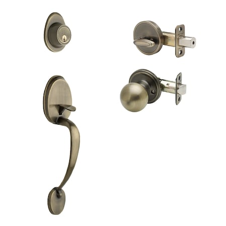 Colonial Handleset, Ball Knob Interior Trim, Antique Brass